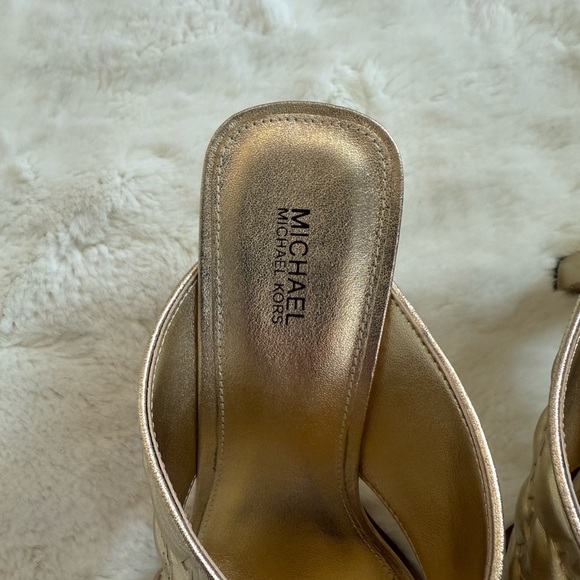 MICHAEL KORS Gold Quilted Slide Block Heel Sandals Mules 8 - Picture 6 of 10